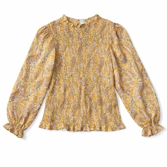 Joie Smocked Paisley Blouse – Mustard / Gold – Size XL - Picture 2 of 13